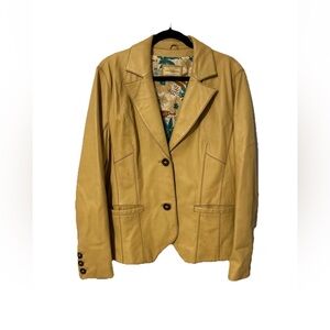 VTG Y2K Wilsons Leather Tan Genuine Leather Blazer Jacket Floral Lined XL